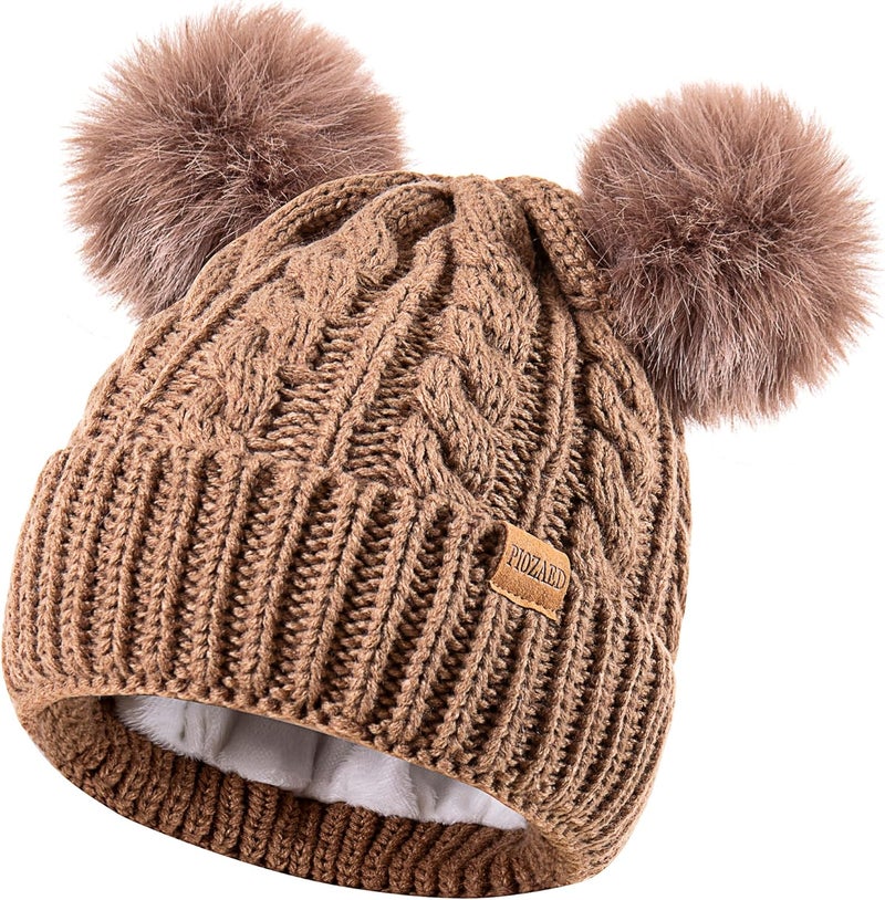 PIOZAED Women's Winter Hat Soft Knit Beanie with Faux Fur Pom Hat with Warm Fleece Lining Skull Cap for Women - Image 1